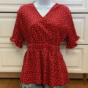 Red w/ White Heart Flowy Blouse